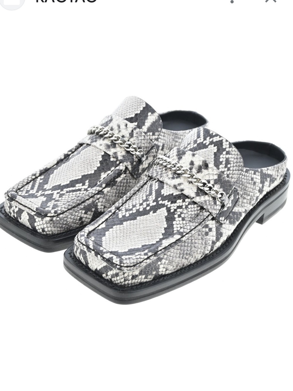 Martine Rose Black and White Snakeskin Chain Mule Loafers